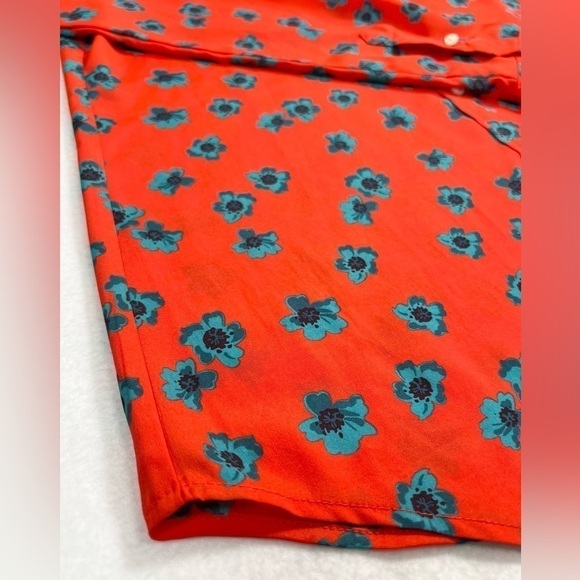 Floral Red Button-Up Women's Top - Picture 6 of 11